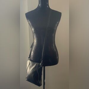 Danier Leather Black Pebbled Leather Crossbody Bag